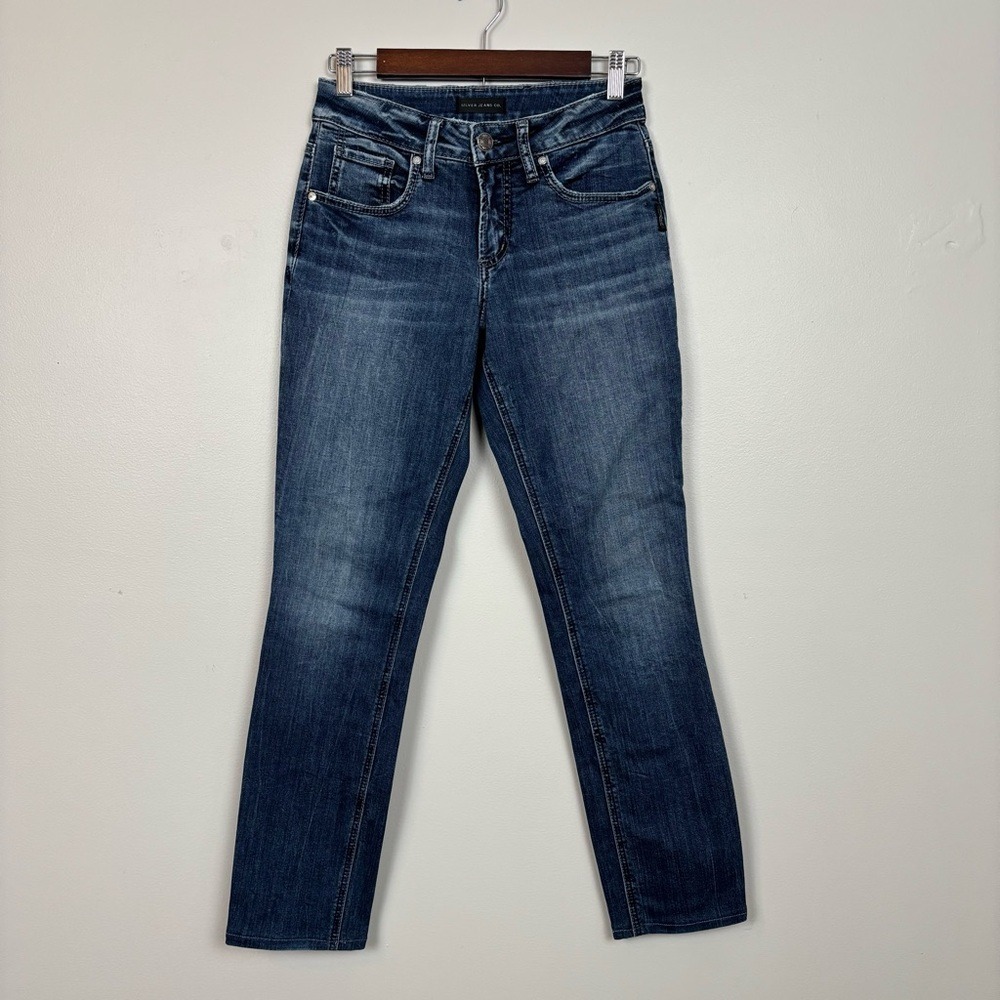 Silver Jeans Womens 25x29 Boyfriend Straight Med Wash Mid Rise Whiskered Denim‎